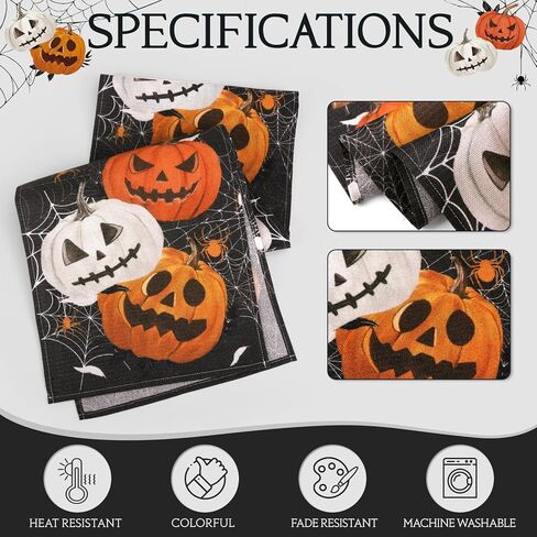 Black Pumpkins Spider Web Halloween Table Runner, Holiday Kitchen Dining Table Decoration for Indoor Outdoor Home Party Decor 13 x 72 Inch in Kuwait