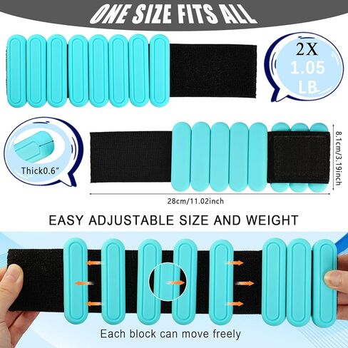 أوزان للمعصم والكاحل للنساء والرجال، مجموعة أوزان للذراع والساق قابلة للتعديل مكونة من 2 (1 رطل لكل منهما)، أساور من السيليكون قابلة للارتداء لأوزان الكاحل للمنزل وصالة الألعاب الرياضية والتمارين أثناء السفر للبيلاتيس والمشي والسباحة والزومبا والجري in Kuwait