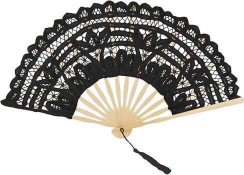 TopTie Dark Purple Lace Fan, Bamboo Lace Folding Fan, Elegant Cotton Fabric Hand Fans for Women with Bamboo Staves and Silk Tassels, Perfect for Wedding, Party, Halloween Decoration in Saudi Arabia
