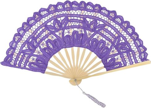 TopTie Dark Purple Lace Fan, Bamboo Lace Folding Fan, Elegant Cotton Fabric Hand Fans for Women with Bamboo Staves and Silk Tassels, Perfect for Wedding, Party, Halloween Decoration in Saudi Arabia