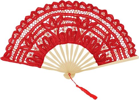 TopTie Dark Purple Lace Fan, Bamboo Lace Folding Fan, Elegant Cotton Fabric Hand Fans for Women with Bamboo Staves and Silk Tassels, Perfect for Wedding, Party, Halloween Decoration in Saudi Arabia