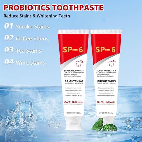 معجون أسنان Sp-6 Ultra Whitening، Sp 6، معجون أسنان Ultra Whitening Sp - 6، معجون أسنان بروبيوتيك لتفتيح الأسنان، معجون أسنان للعناية بالتنظيف العميق (قطعتان + 2* فرشاة أسنان) in Saudi Arabia