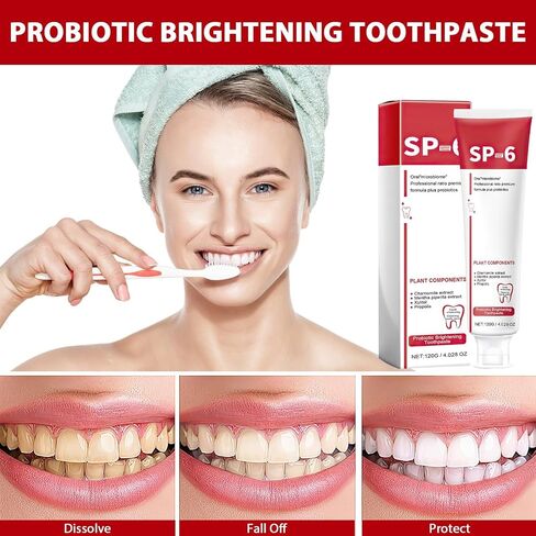 معجون أسنان Sp-6 Ultra Whitening، Sp 6، معجون أسنان Ultra Whitening Sp - 6، معجون أسنان بروبيوتيك لتفتيح الأسنان، معجون أسنان للعناية بالتنظيف العميق (قطعتان + 2* فرشاة أسنان) in Saudi Arabia