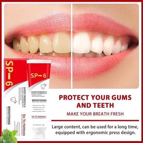 معجون أسنان Sp-6 Ultra Whitening، Sp 6، معجون أسنان Ultra Whitening Sp - 6، معجون أسنان بروبيوتيك لتفتيح الأسنان، معجون أسنان للعناية بالتنظيف العميق (قطعتان + 2* فرشاة أسنان) in Saudi Arabia