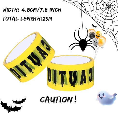 Halloween Caution Tape 1.88 in x 82ft Safety Barrier Hazard Warning Tape Yellow Caution Tape Roll Scary Hazard Warning Tape For Creepy Scary Indoor Outdoor Crime Scene Haunted Houses(Caution) in Saudi Arabia