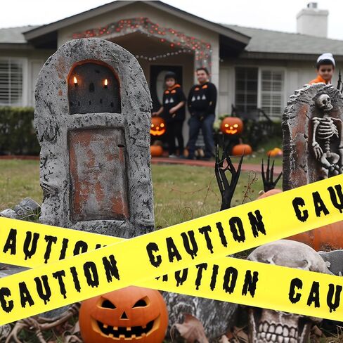 Halloween Caution Tape 1.88 in x 82ft Safety Barrier Hazard Warning Tape Yellow Caution Tape Roll Scary Hazard Warning Tape For Creepy Scary Indoor Outdoor Crime Scene Haunted Houses(Caution) in Saudi Arabia