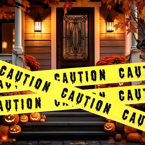 Halloween Caution Tape 1.88 in x 82ft Safety Barrier Hazard Warning Tape Yellow Caution Tape Roll Scary Hazard Warning Tape For Creepy Scary Indoor Outdoor Crime Scene Haunted Houses(Caution) in Saudi Arabia