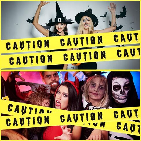 Halloween Caution Tape 1.88 in x 82ft Safety Barrier Hazard Warning Tape Yellow Caution Tape Roll Scary Hazard Warning Tape For Creepy Scary Indoor Outdoor Crime Scene Haunted Houses(Caution) in Saudi Arabia