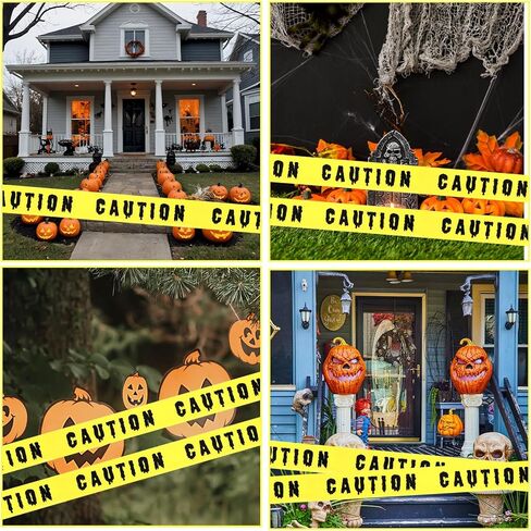 Halloween Caution Tape 1.88 in x 82ft Safety Barrier Hazard Warning Tape Yellow Caution Tape Roll Scary Hazard Warning Tape For Creepy Scary Indoor Outdoor Crime Scene Haunted Houses(Caution) in Saudi Arabia
