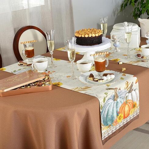 مفرش طاولة الخريف مقاس 13 × 70 بوصة، مفارش طاولة اليقطين الأزرق الطويلة، أوراق الزهور، القطن والكتان، وشاح حصاد الخريف، ديكور طاولة الطعام في المطبخ لعيد الشكر، وحفلات القهوة في الأماكن المغلقة وفي الهواء الطلق in Kuwait