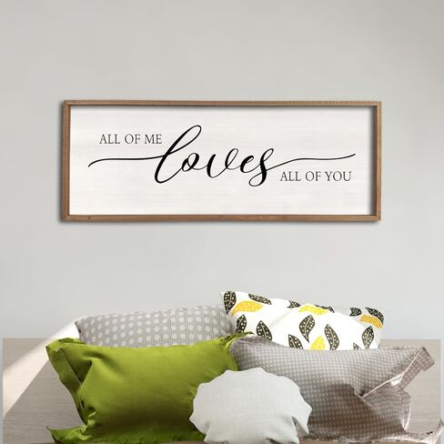 All Of Me Loves All Of You Wall Decor 40''×15'' Modern Master Bedroom Above Bed Sign Large Vintage Wood Framed Farmhouse Over Bed Bedside Wall Home Love Quote Wall Art Hanging (Wood) in Saudi Arabia