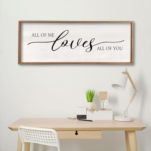 All Of Me Loves All Of You Wall Decor 40''×15'' Modern Master Bedroom Above Bed Sign Large Vintage Wood Framed Farmhouse Over Bed Bedside Wall Home Love Quote Wall Art Hanging (Wood) in Saudi Arabia