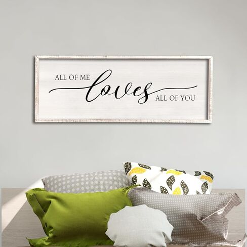 All Of Me Loves All Of You Wall Decor 40''×15'' Modern Master Bedroom Above Bed Sign Large Vintage Wood Framed Farmhouse Over Bed Bedside Wall Home Love Quote Wall Art Hanging (Wood) in Saudi Arabia