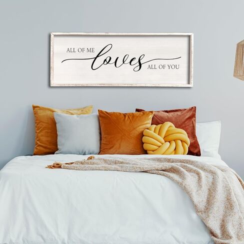 All Of Me Loves All Of You Wall Decor 40''×15'' Modern Master Bedroom Above Bed Sign Large Vintage Wood Framed Farmhouse Over Bed Bedside Wall Home Love Quote Wall Art Hanging (Wood) in Saudi Arabia