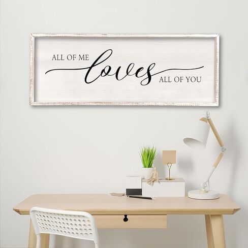 All Of Me Loves All Of You Wall Decor 40''×15'' Modern Master Bedroom Above Bed Sign Large Vintage Wood Framed Farmhouse Over Bed Bedside Wall Home Love Quote Wall Art Hanging (Wood) in Saudi Arabia