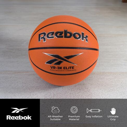 Reebok Hi Vis Elite Basketball, Official Size, Composite Leather, Anti-Slip Grip, Consistent Shape Retention, Includes Pump & Needle, VR-3K Series in Saudi Arabia