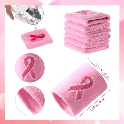 Wettarn 48 Pcs Breast Cancer Awareness Wristbands Silicone Pink Ribbon Cuffs Bulk Wrist Bands Football Inspiring Pink Sweatbands Awareness Gifts for Women Gym Athletic Sports Athletic Party Favors in Saudi Arabia