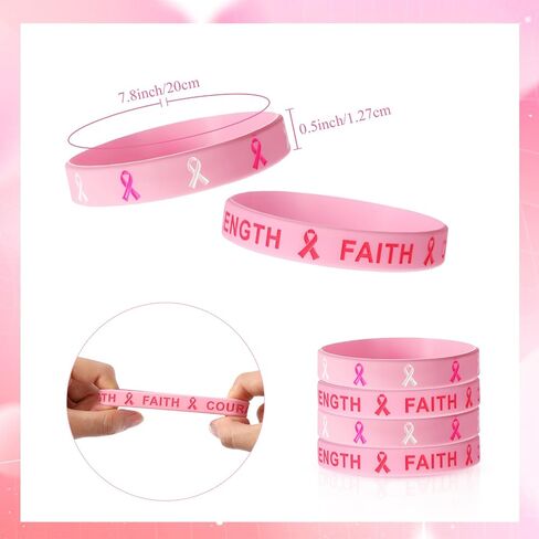 Wettarn 48 Pcs Breast Cancer Awareness Wristbands Silicone Pink Ribbon Cuffs Bulk Wrist Bands Football Inspiring Pink Sweatbands Awareness Gifts for Women Gym Athletic Sports Athletic Party Favors in Saudi Arabia