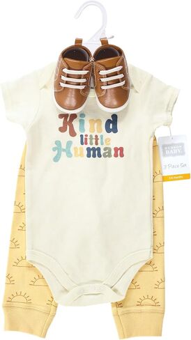 Hudson Baby Unisex Baby Cotton Bodysuit, Pant and Shoe Set, Plum Wildflower, 9-12 Months in Saudi Arabia