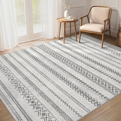 Area Rug 5x7 Washable Rug, Large Boho Moroccan Geometric Neutral Soft Rug for Living Room Bedroom Dining Room, Non Slip Indoor Carpet for Home Office Decor - Grey in Saudi Arabia