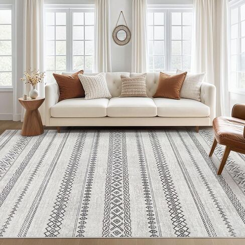 Area Rug 5x7 Washable Rug, Large Boho Moroccan Geometric Neutral Soft Rug for Living Room Bedroom Dining Room, Non Slip Indoor Carpet for Home Office Decor - Grey in Saudi Arabia