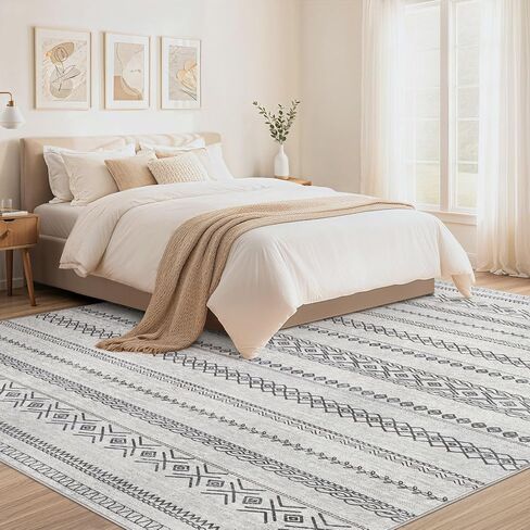 Area Rug 5x7 Washable Rug, Large Boho Moroccan Geometric Neutral Soft Rug for Living Room Bedroom Dining Room, Non Slip Indoor Carpet for Home Office Decor - Grey in Saudi Arabia