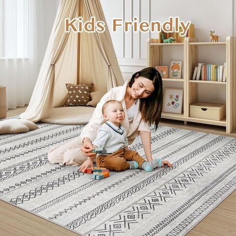 Area Rug 5x7 Washable Rug, Large Boho Moroccan Geometric Neutral Soft Rug for Living Room Bedroom Dining Room, Non Slip Indoor Carpet for Home Office Decor - Grey in Saudi Arabia