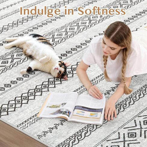 Area Rug 5x7 Washable Rug, Large Boho Moroccan Geometric Neutral Soft Rug for Living Room Bedroom Dining Room, Non Slip Indoor Carpet for Home Office Decor - Grey in Saudi Arabia