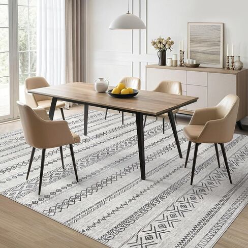 Area Rug 5x7 Washable Rug, Large Boho Moroccan Geometric Neutral Soft Rug for Living Room Bedroom Dining Room, Non Slip Indoor Carpet for Home Office Decor - Grey in Saudi Arabia