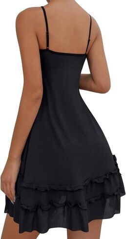 Milumia Women's Lace Frill Trim Cami Nightgown Sleeveless V Neck Flare Hem Nightdress in Saudi Arabia