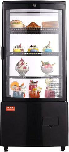 VEVOR Refrigerated Display Case, 3 Cu.Ft./85L Countertop Pastry Display Case, 3-Tier Commercial Display Refrigerator with LED Lighting, TURBO Cooling, Frost-Free Air-Cooling, Locked Door for Bakery in Saudi Arabia