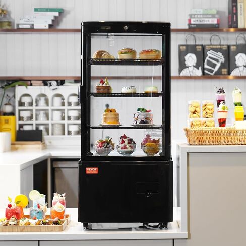 VEVOR Refrigerated Display Case, 3 Cu.Ft./85L Countertop Pastry Display Case, 3-Tier Commercial Display Refrigerator with LED Lighting, TURBO Cooling, Frost-Free Air-Cooling, Locked Door for Bakery in Saudi Arabia