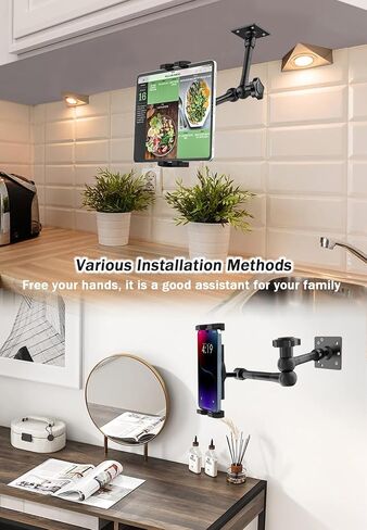 حامل تابلت على الحائط قابل للتعديل [مستقر ومرن] حامل تابلت مثبت على الحائط بذراع من الألومنيوم لغرفة النوم والمطبخ والدش ومتجر بيع بالتجزئة لأجهزة iPad Pro Air Mini وGalaxy Tab والهاتف، 4-12.9 بوصة in Kuwait