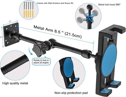 حامل تابلت على الحائط قابل للتعديل [مستقر ومرن] حامل تابلت مثبت على الحائط بذراع من الألومنيوم لغرفة النوم والمطبخ والدش ومتجر بيع بالتجزئة لأجهزة iPad Pro Air Mini وGalaxy Tab والهاتف، 4-12.9 بوصة in Kuwait
