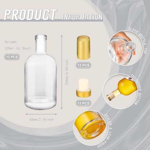 JIUYUE 13 pcs 6 oz / 200 ml Glass Bottles with Lids,Small Wine Bottles with Cork,Limoncello Bottles,Sauce Bottles Glass,Empty Whiskey Bottles. in Saudi Arabia