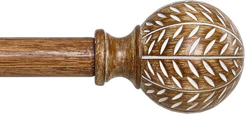 قضبان ستائر خشبية للنوافذ من 28 إلى 48 بوصة (2.3-4 قدم)، وقضبان ستائر بقطر 1 بوصة مع تشطيبات نمط أوراق الحبوب الخشبية المقلدة، مجموعة قضبان ستائر متينة قابلة للتعديل من بوهو، 18-45 بوصة in Kuwait