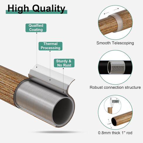 قضبان ستائر خشبية للنوافذ من 28 إلى 48 بوصة (2.3-4 قدم)، وقضبان ستائر بقطر 1 بوصة مع تشطيبات نمط أوراق الحبوب الخشبية المقلدة، مجموعة قضبان ستائر متينة قابلة للتعديل من بوهو، 18-45 بوصة in Kuwait