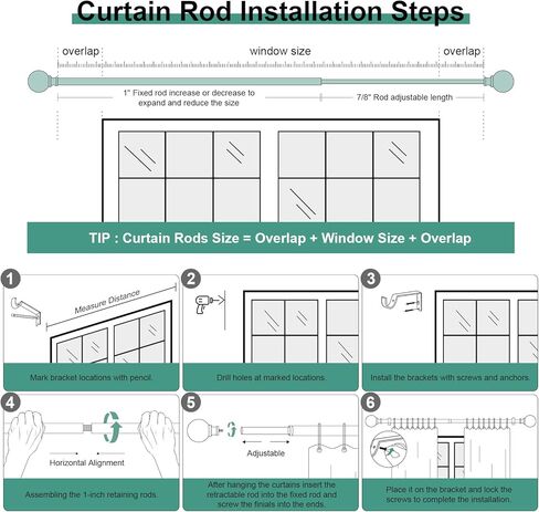قضبان ستائر خشبية للنوافذ من 28 إلى 48 بوصة (2.3-4 قدم)، وقضبان ستائر بقطر 1 بوصة مع تشطيبات نمط أوراق الحبوب الخشبية المقلدة، مجموعة قضبان ستائر متينة قابلة للتعديل من بوهو، 18-45 بوصة in Kuwait