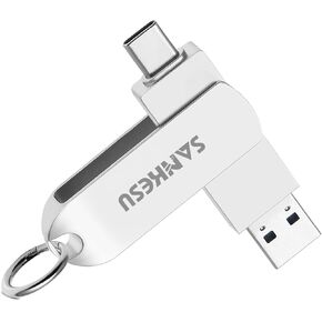 محرك فلاش USB 3.1 USB C سعة 128 جيجابايت، عصا إبهام USB-A ونوع C OTG، عصا ذاكرة مزدوجة متوافقة مع الكمبيوتر/الكمبيوتر المحمول/الهاتف الخلوي والكمبيوتر اللوحي من النوع C (فضي) in Kuwait
