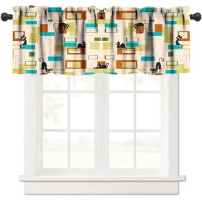 Mid Century Valance Curtain Colorful Rectangle Bohemia Abstract Geometry Windows Curtain Valance for Kitchen Dining Room Canteens Home Decor One Panel 54x18in