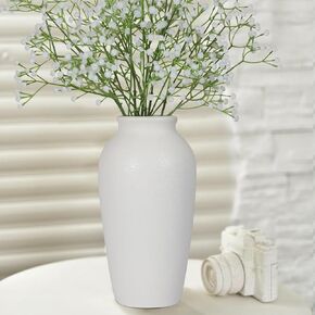 11.2" Tall Black Ceramic Vase with 5 Stems of 25" Artificial Vibrant Greenery Branches Faux Stem Plant Farmhouse Textured Minimalist Jug with 2 Handles Decorative Pottery Vases for Home Decor
