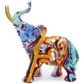 Elephant Decor, Large Elephant Figurines Home Decor, Colorful Resin Elephant Statue Sculpture Trunk Wealth Lucky Collectible Elephant Figurine Gift,Feng Shui Ornament Elephant Decor.