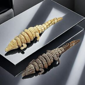 8 Inch Brass Crocodile Statue Flexibility Figurine Sculpture Collectible Gifts for Crocodile Lover Office Home Decor Desk Accessories Decoration Figurines Outdoor Decor (Gold)