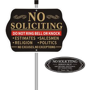 No Soliciting Sign For House, Do Not Ring Bell or Knock Sign with 28" Long Metal Stakes, Go Away Sign Accessories Yard Sign