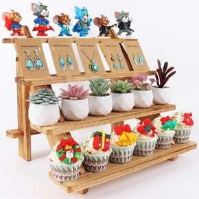 Wooden Display Stand Cupcake Table - Vendors Retail Risers - Wood Tiered Earring Stands , 4 Tier Dessert Tower Sets , Rustic Food Shelves for Party Buffet , Vendor Events , Wedding Decor (4-Tier L)