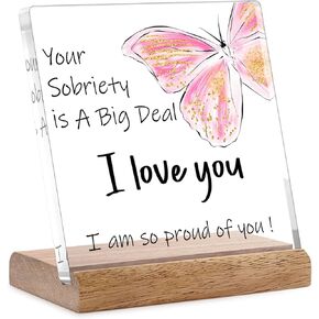 Sobriety Gifts for Women Men,1 Year Sober Gifts One Year Best Sobriety Gifts Recovery Gifts Your Sobriety is a Big Deal I am Proud of You Gifts Plaque Sign Desk Decor with Wooden Stand