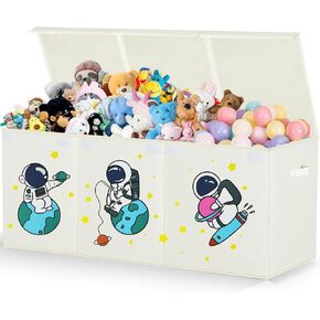 Large Toy Box Storage Chest,Sturdy Toys Storage Organizer Bin Basket with Dividers and Lids for Toddlers,Boys,Girls,Nursery,Closet,Living Room Area,Playroom(Beige)
