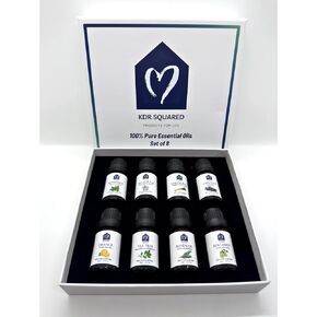 Box Set of Top 8 Essential Oils, 100% Pure, Aromatherapy, Use with Diffuser, Humidifier, Gift Set, Lavender, Eucalyptus, Rosemary, Lemongrass, Bergamot, Peppermint, Tea Tree, Orange
