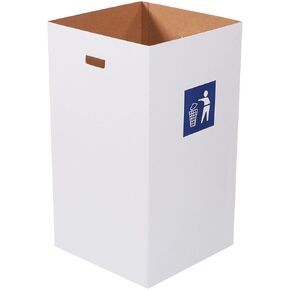 Partners Brand Corrugated Trash Can with Waste Logo, 50 Gallon, 18' x 18' x 36', White, 10/Bundle