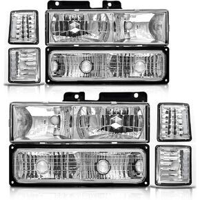 1994-1998 Chevy Silverado Headlights Assembly for 1994-1998 Chevy Silverado/Tahoe/Suburban/C10 Chrome Housing Amber Reflector Replacement Driver and Passenger Side